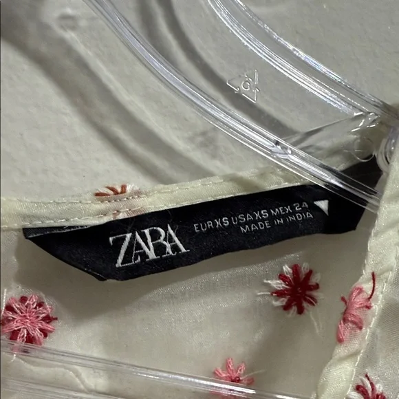 Zara Cream Sheer Blouse with Pink Floral Embroidery & Pearl Design - Picture 2 of 6